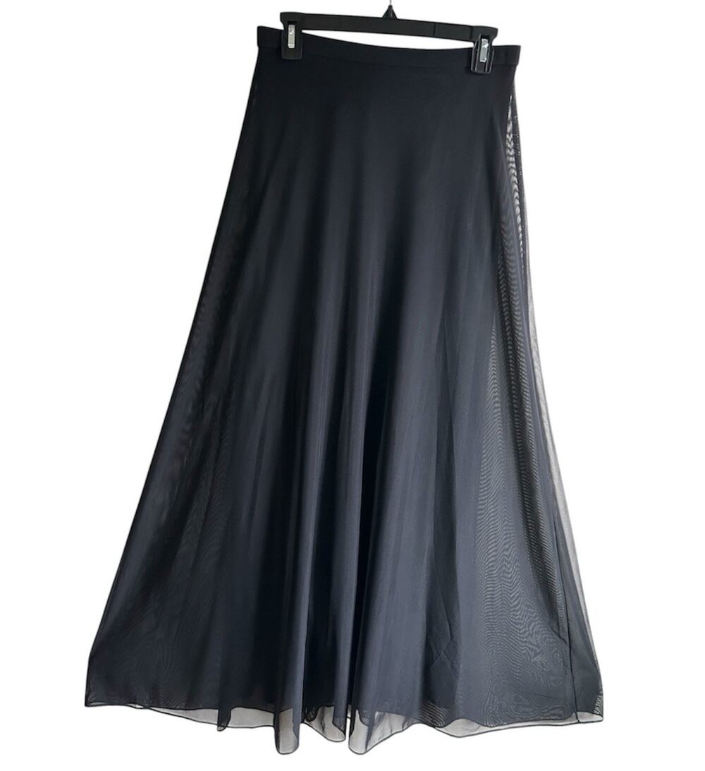Vintage Tadashi Shoji Designer Black Sheer Mesh Overlay Maxi Skirt US 10